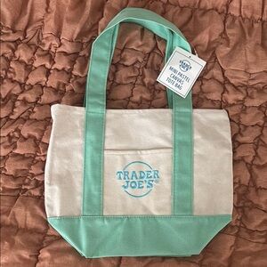 Trader Joe's Pastel Green and Cream Tote Bag